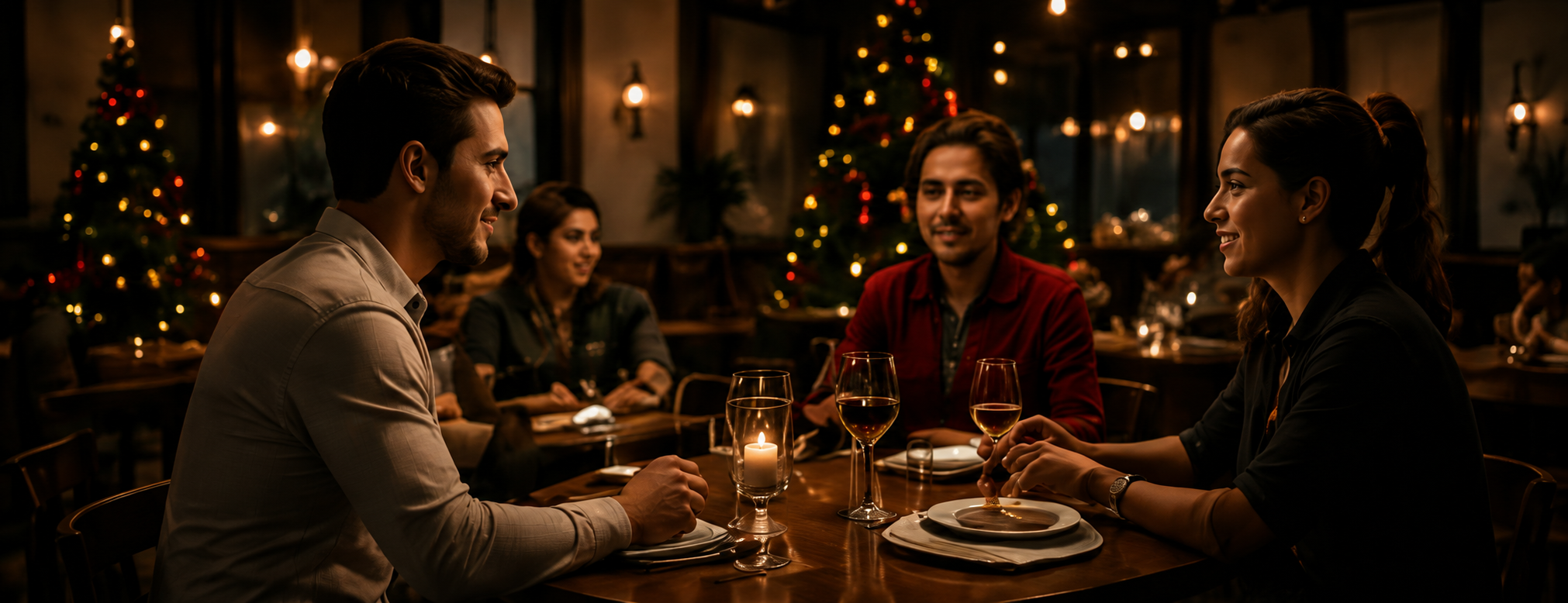 Friends celebrating a seasonal special at a restaurant
