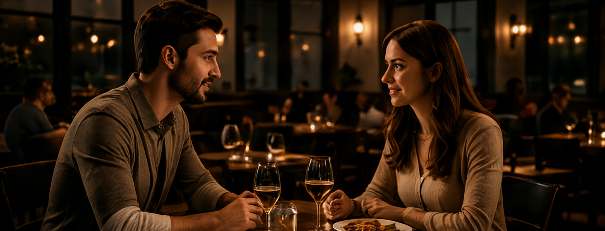Couple dining at a restaurant on Friday night